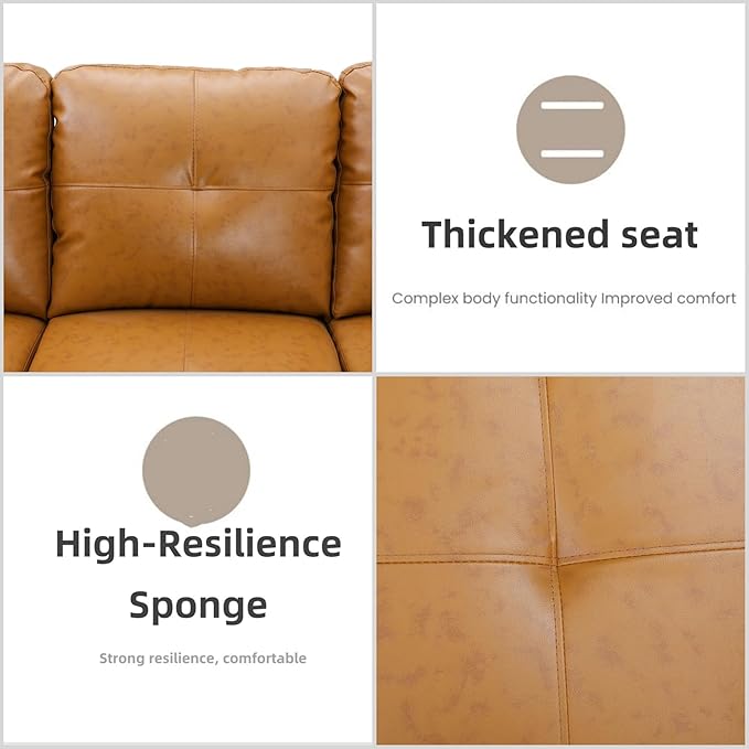 L Shaped Sectional Couches, Leather Couch Modular Sectional Sofa with Ottoman Storage, Modern L Shaped Couch with Chaise for Living Room Bedroom Apartment Furniture, Orange