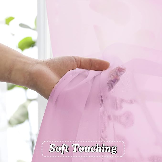 OVZME Light Pink Sheer Curtains 108 Inches Long, Light Filtering Semi - Image 4