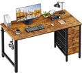 Lufeiya Computer Desk with Fabric Drawers - 55 Inch Long Study Work Writing Desk for Home Office Bedroom, Reversible Simple Modern Cute PC Desks with Drawer, Rustic Brown