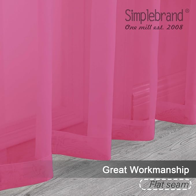 Simplebrand Hot Pink Sheer Curtains 63 Inch Length 2 Panels, Rod Pocket Solid - Image 2