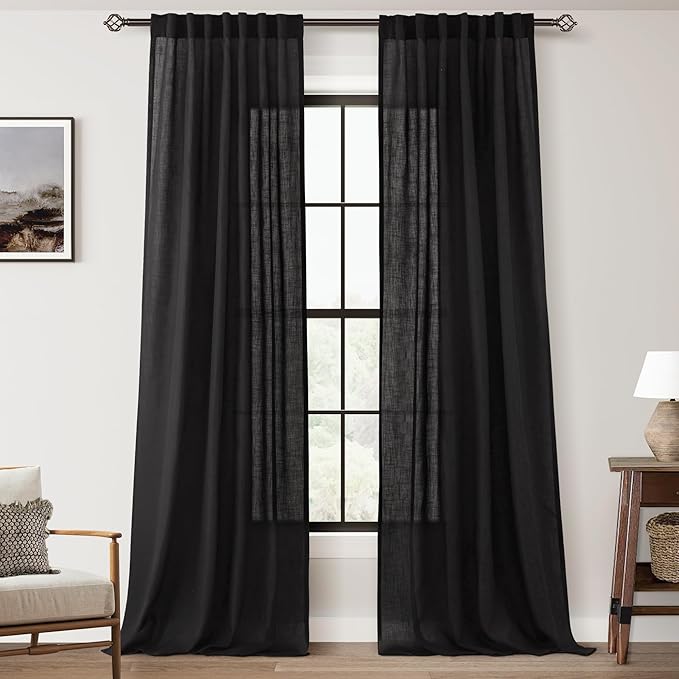 Black Linen Curtains 96 inches Long by Jolilight