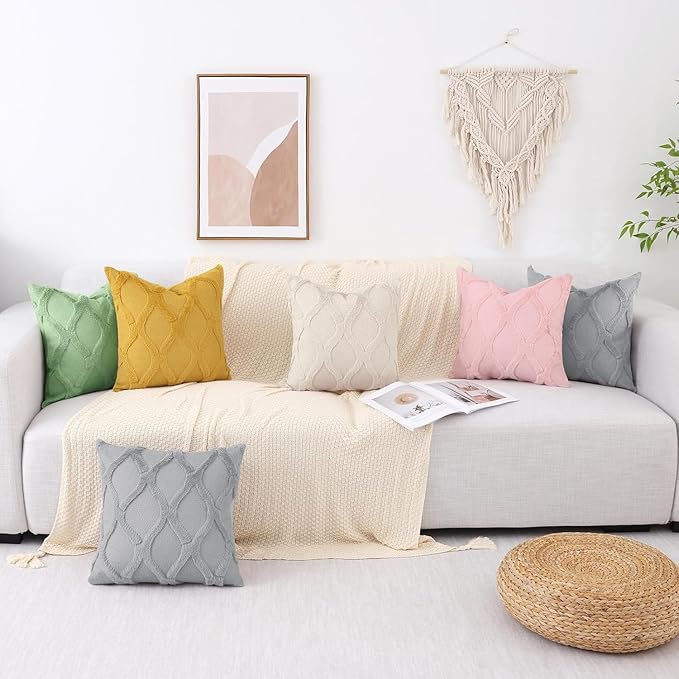 decorUhome Throw Pillow Covers 22x22 Inch Set of 2, Soft Plush Faux Fur Wool Grey Couch Pillow Covers, Decorative Neutral Pillow Cases for Bed Sofa Living Room Home Decor