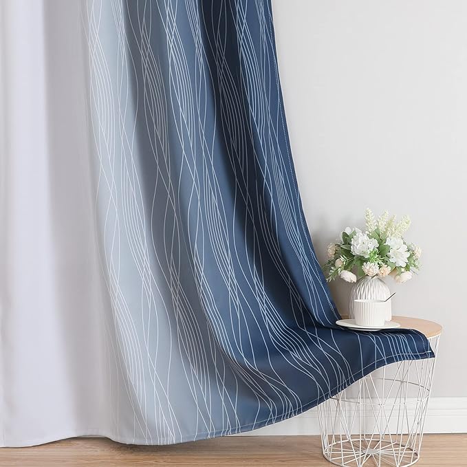 Estelar Textiler Navy Blue and Greyish White Blackout Curtains - Image 6