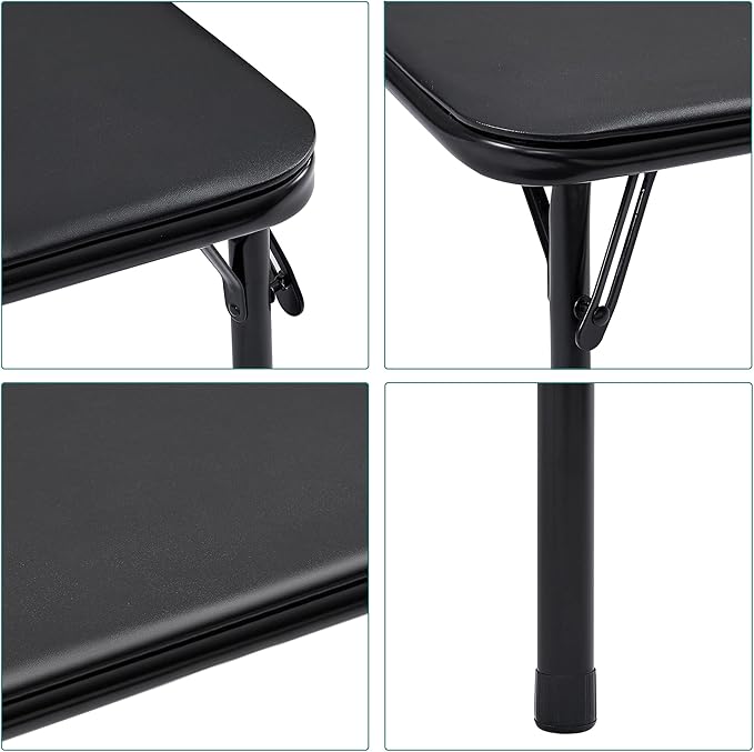 VECELO Kids Folding Activity Table and Chairs 5 Piece Set, Portable, with Ultra Soft Padded Cushion, Classic Black