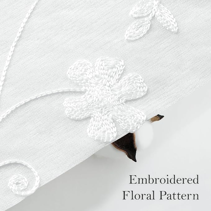 HOMEIDEAS White Sheer Curtains 63 Inch Length 2 Panels White Embroidered Floral - Image 3