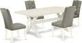 East West Furniture X027EL207-5 5 Piece Dining Room Furniture Set Includes a Rectangle Dining Table with X-Legs and 4 Gray Linen Fabric Upholstered Chairs, 40x72 Inch, Multi-Color