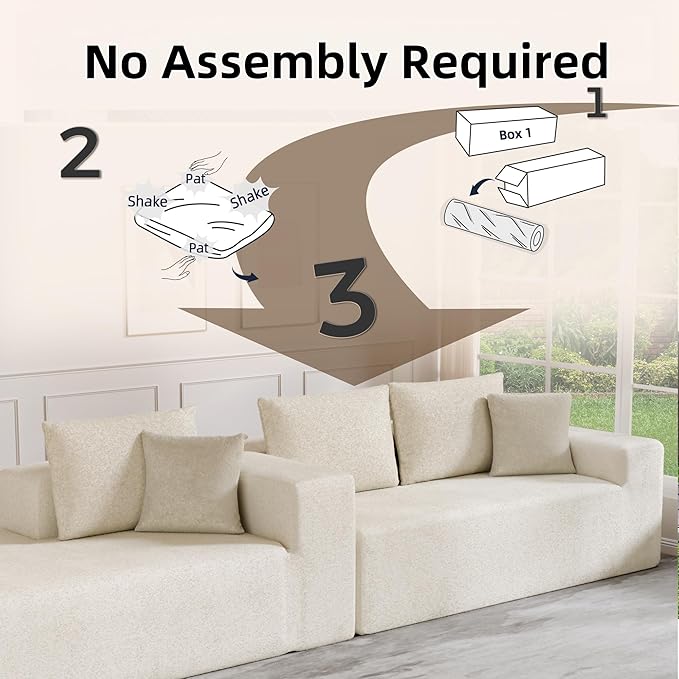 Cloud Sectional Couch, 104”L-Shape Oversized Sofa with Right Chaise Lounge, Modular Sleeper Couch with Pillows & Deep Seat, Rain Drop Velvet Fabric Compressed Sofa for Living Room, Beige