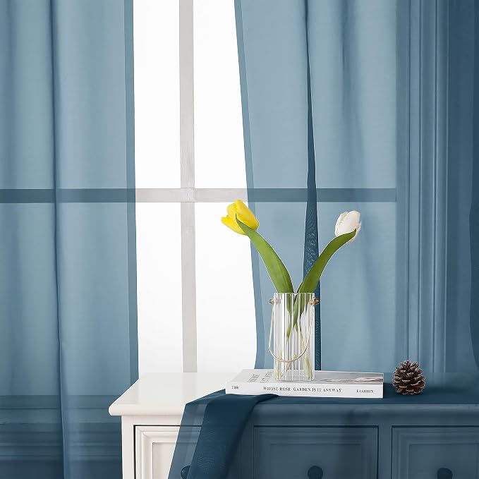 Lecloud Dusty Blue Sheer Curtains 63 Inch Length 2 Panels, Light Filtering - Image 4