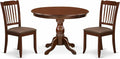 East West Furniture HBDA3-MAH-C 3 Piece Dining Set Contains a Round Dining Room Table with Pedestal and 2 Linen Fabric Upholstered Chairs, 42x42 Inch, Mahogany