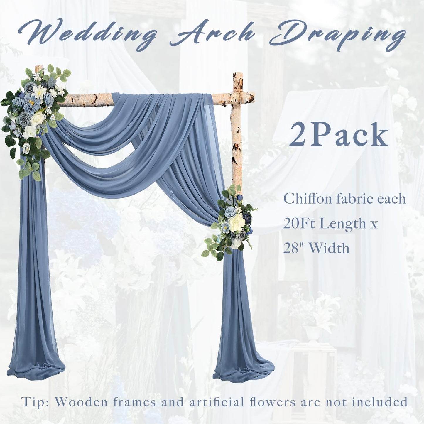 20Ft length x 28" width 2 Panels Wedding Arch Draping Fabric Dusty Blue Arch Drapes Chiffon Fabric Sheer Curtains Backdrop for Party Bridal Decorations Wedding Ceremony Ceiling Stage Reception Decor