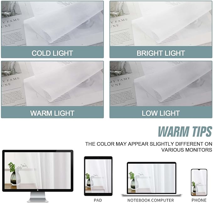 White Sheer Curtains 90 Inches Long 2 Panels, Light Filtering Solid Sheer - Image 6