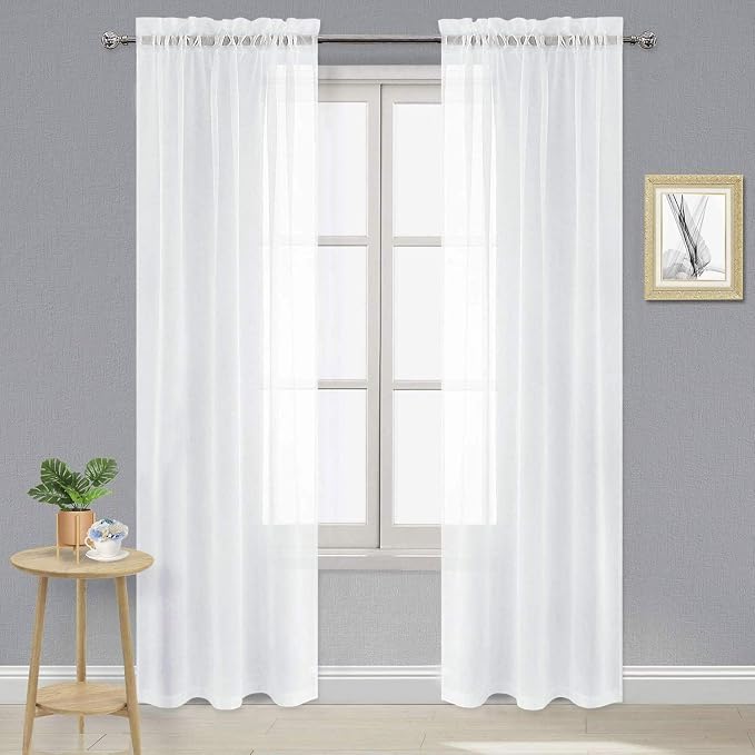 DWCN White Sheer Curtains Semi Transparent Voile Rod Pocket Curtains by DWCN
