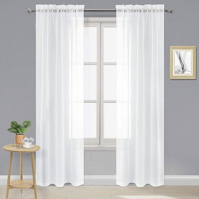 DWCN Sheer White Curtains 95 inch Length 2 Panels, Elegant Rod Pocket Solid by DWCN