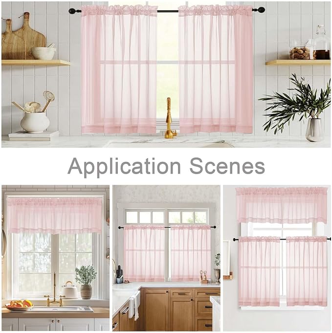 Blush Kitchen Curtains 30 Inch Length Tier 2 PCS, Solid Soft Airy Half Curtains - Image 6