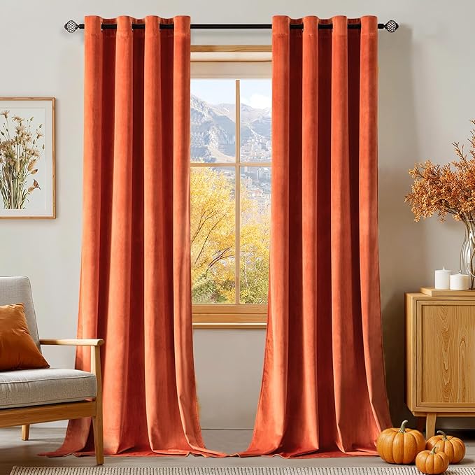 MIULEE Orange Velvet Curtains Fall Thermal Insulated Soundproof Room Darkening by MIULEE