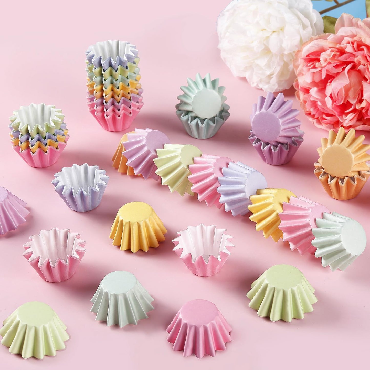 Quera 240 Pcs Grease-Resistant Mini Cupcake Liners Rainbow iridescence Heavy Duty Paper Muffin Baking Cups for Wedding Birthday Party Baby Shower(1.18 x 1.18 in)