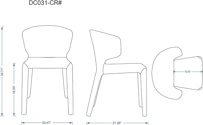 Manhattan Comfort Conrad Mid Century Modern Dining Chairs Woven Tweed Upholstered Kitchen Furniture with Contoured Back, Foam Padding & Metal Legs, Set of 2, Cream