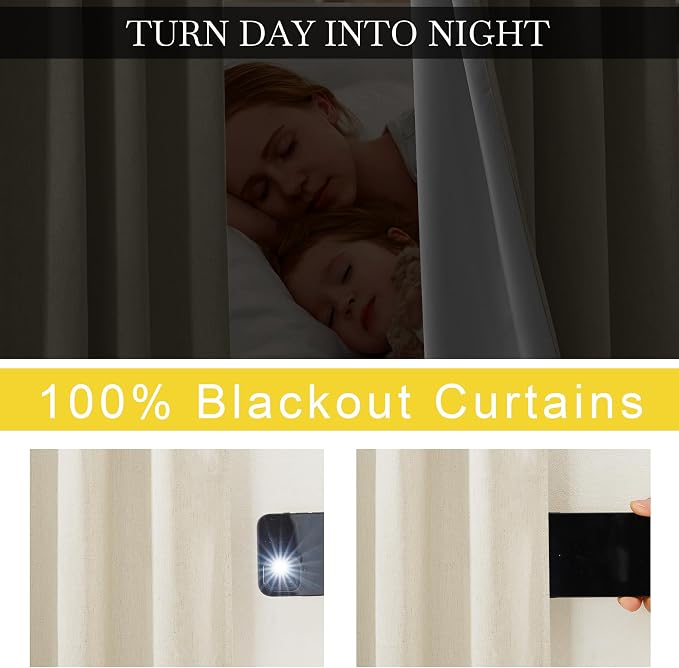 NICETOWN Thick Linen 100% Blackout Bedroom Curtains 108 inches Long, Bronze - Image 6