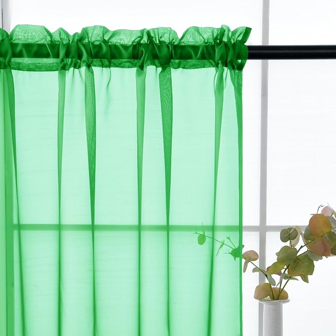 youleyar Solid Sheer Rod Pocket Curtain Voile Draperies 2 Panels White Beige - Image 3