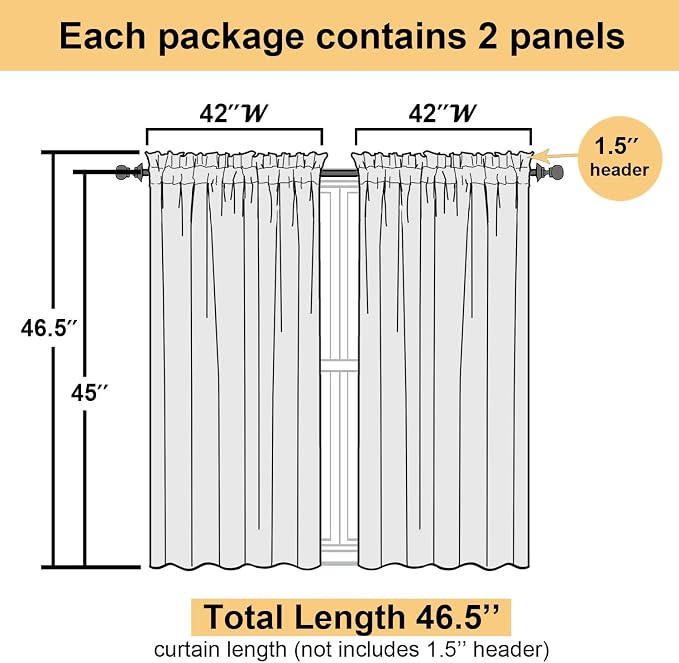 Lecloud Sheer White Curtains 45 Inch Length 2 Panels, Airy Voile Short Curtains - Image 3