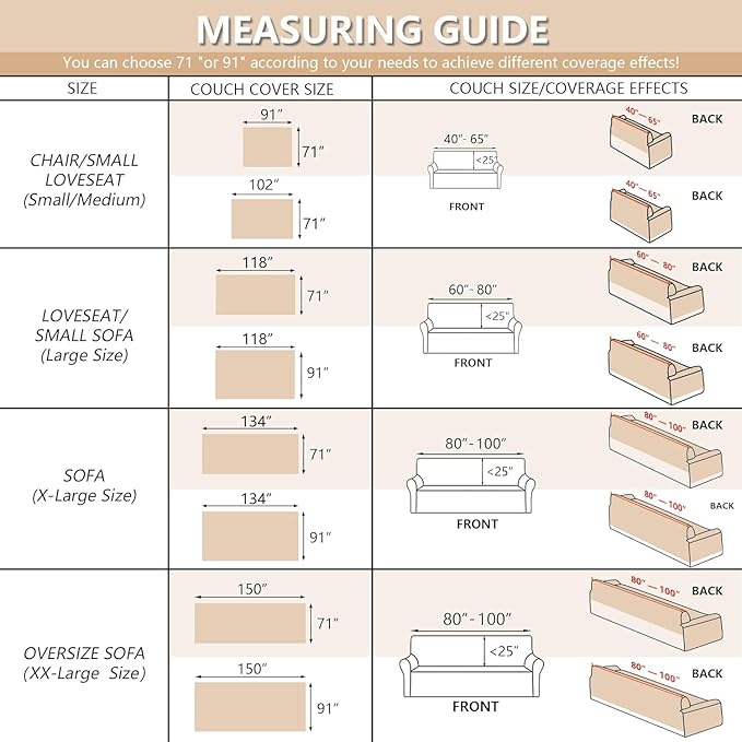 MYSKY HOME Couch Cover Sofa Covers for 3 Cushion Couch, Dog Couch Covers Protector for Sectional Sofa, Non Slip Soft Sofa Slipcover Modern Furniture Protector for Pet, 91" x 134", Khaki