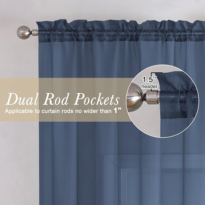 Lecloud Sheer Curtain Panels Set 96" Inches Long, Solid Voile Light Filtering - Image 2