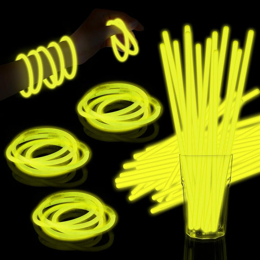 60 Pack 8” Yellow Glow Sticks Bulk with 60 Connectors Neon Glow In The Dark Party favors Supplies for Holiday Birthday Party Decoration (Yellow)