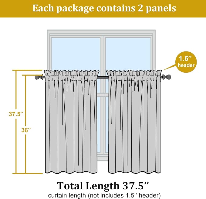 OWENIE Short Lime Sheer Curtains 36 Inch Length 2 Panels Set, Kitchen Tiers - Image 2