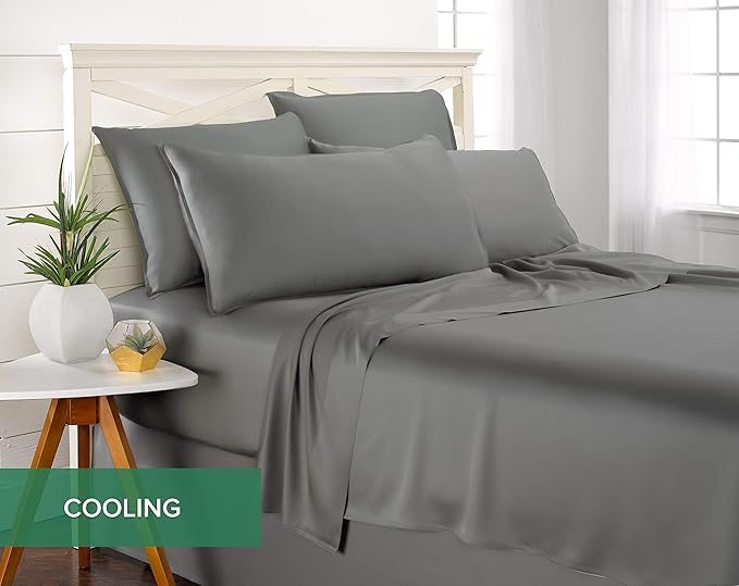 King Sheets by Pure Bamboo, Genuine 100% Organic Viscose Derived from Bamboo Bed Sheet Set, Luxuriously Soft & Cooling, Double Stitching, Lifetime Quality Promise (King, Stone Grey)