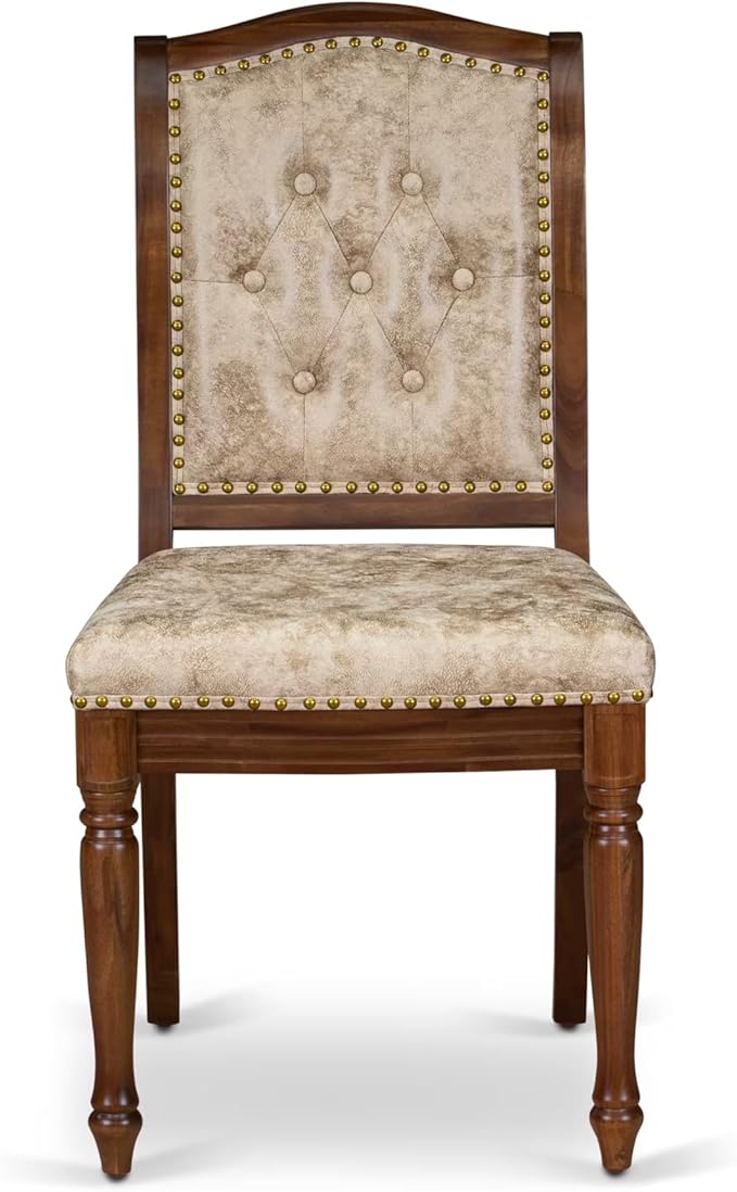 LKMA9-AWA-36 9 Pieces Dining Table Set Includes a Rectangular Dining Table and 8 Light Beige Polyester Fabric Dining Room Chairs, Antique Walnut Finish