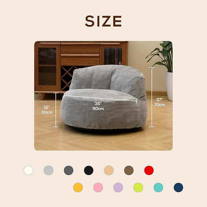 N&V Large Crescent Bean Bag Chair, Adult Size Bean Bag Sack, Foam Filling, Soft Premium Corduroy Bean Bag for Living Room Bedroom Dorm and Office (Beige)