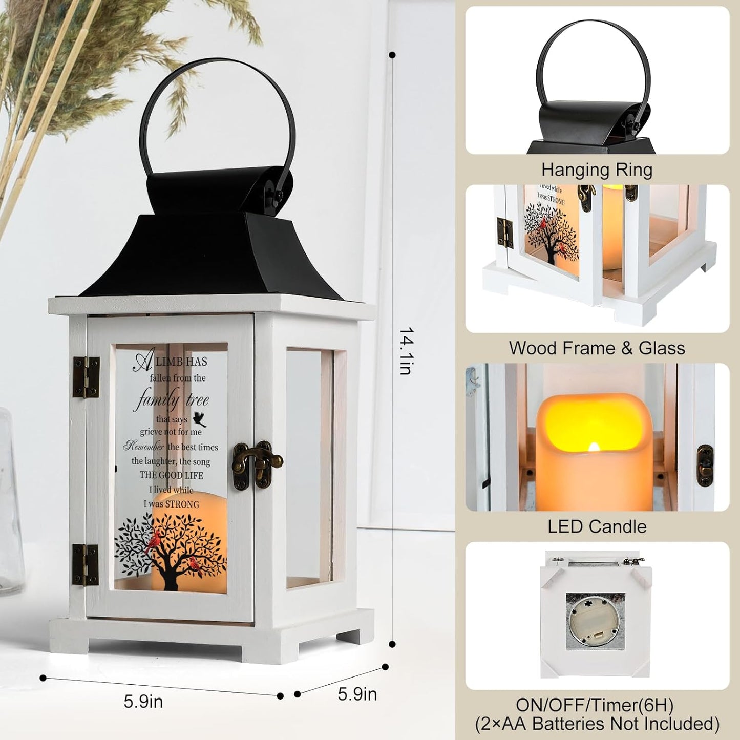 Memorial Lantern, Bereavement Sympathy Gifts for Loss of Loved One Mother Father, Bereavement Gifts Thoughtful Funeral Gifts in Memory of Loved One with LED Candle