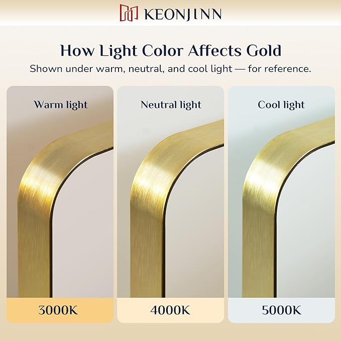 Keonjinn Gold Bathroom Mirrors for Vanity, 24 x 32 Inch Rounded Rectangle Gold Mirror for Wall, Brushed Brass Mirror with Metal Frame, HD Tempered Glass, Modern Gold Framed Mirror(Horizontal/Vertical)