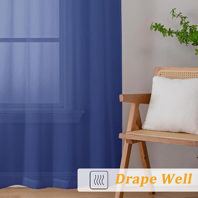 Gwine Royal Blue Sheer Curtains 30 Inch Length, Short Light Filtering Voile - Image 7