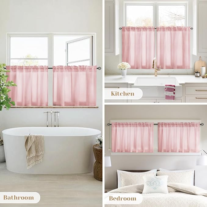 HOMEIDEAS Non-See-Through Light Pink Privacy Sheer Curtains, 30 X 24 Inches - Image 8