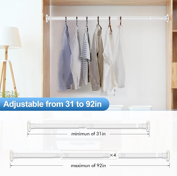 CorkLatta White Shower Curtain Rod 31 to 92 Inch, 1 Inch Diameter Adjustable - Image 4