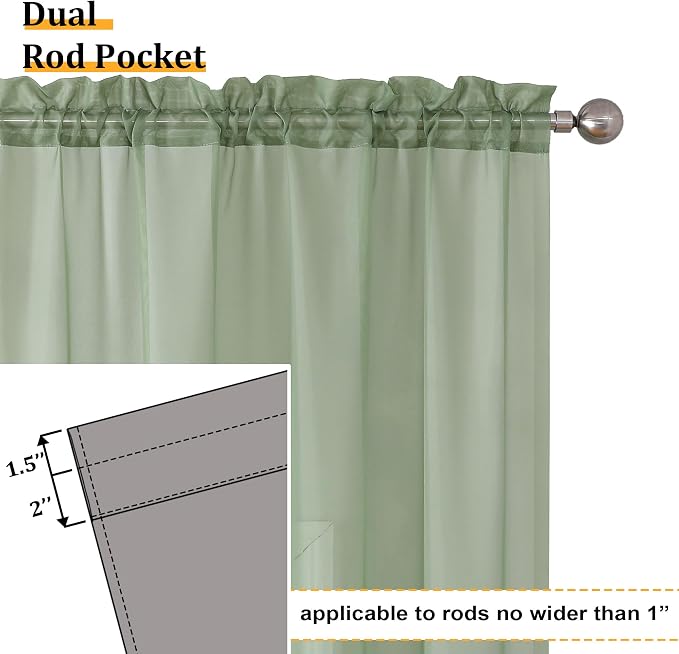 Aiyufeng Sage Green Sheer Curtains 96 Inch Length 2 PCS, Rod Pocket Voile Drapes - Image 4