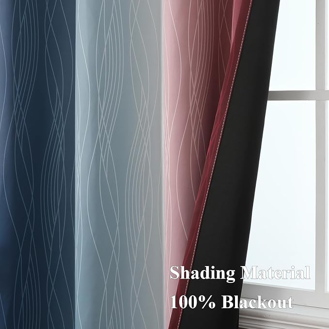 Estelar Textiler Navy Blue and Burgundy Red Ombre Blackout Curtains 54 Inch - Image 5