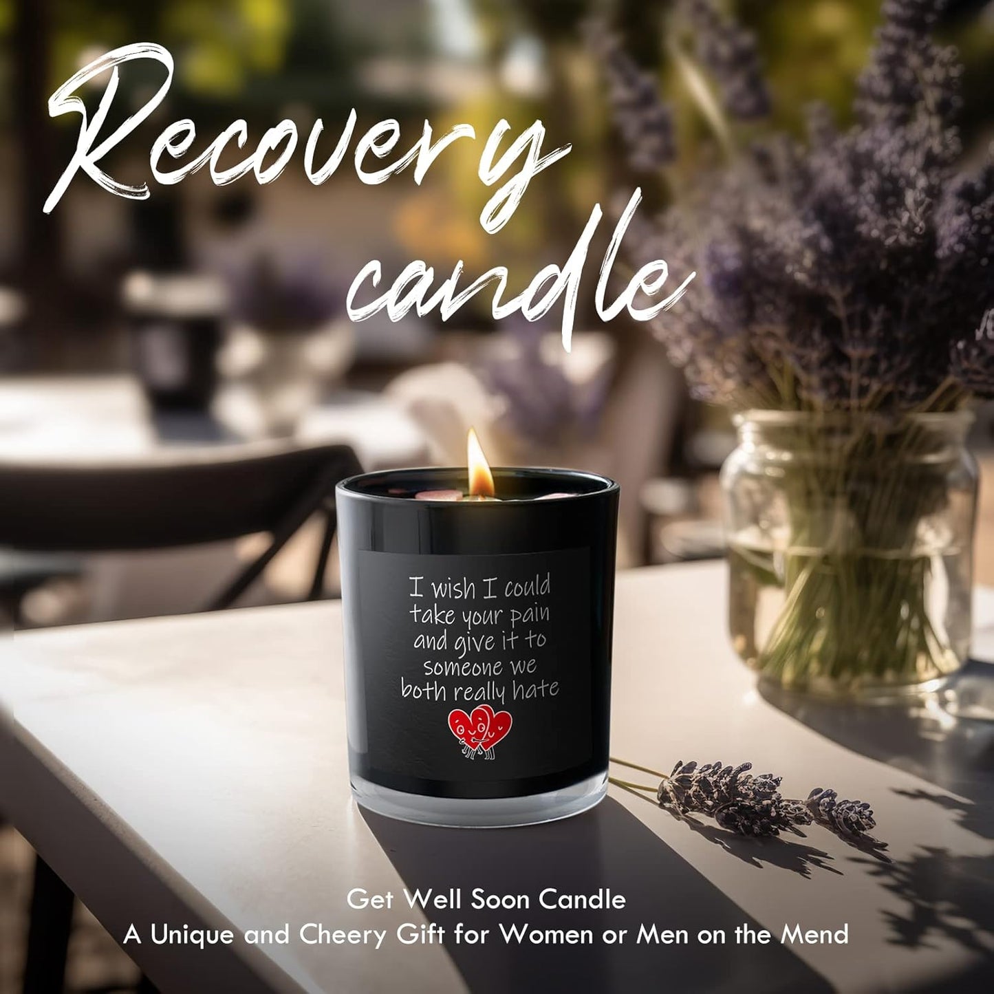 Get Well Candle with Healing Crystals - Get Well Gifts for Women After Surgery, Lavender Scented Candle, 10 oz, Black