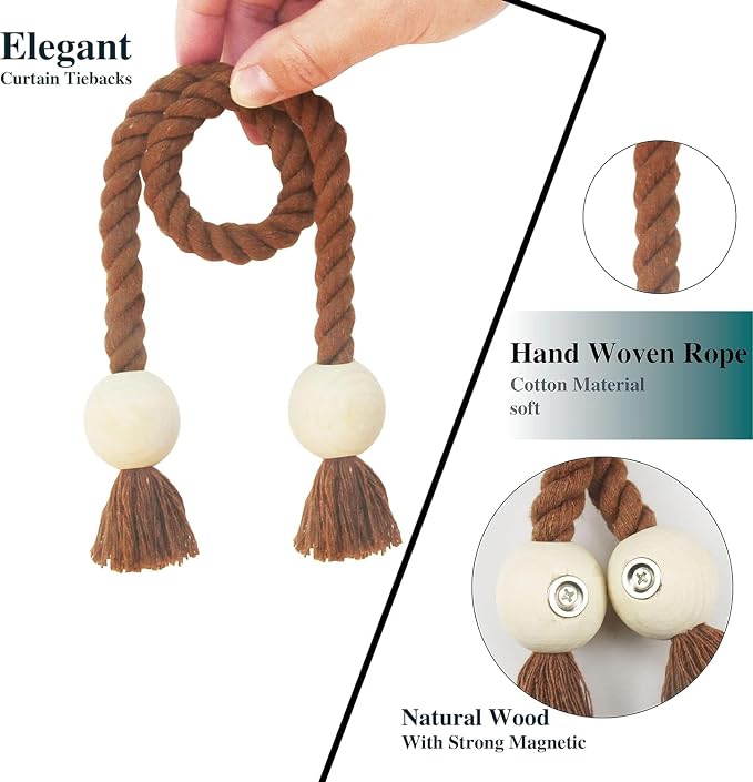 6 Pack Magnetic Curtain Tiebacks Cotton Hand Woven Tie Back Decorative Rope - Image 2