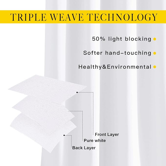 NICETOWN 50% Blackout Pure White Sliding Glass Curtains 2 Panels Set - Image 3