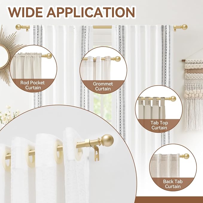 Gold Curtain Rod for Windows 28 to 48 Inch, 2 Pack 5/8 Inch Diameter Adjustable - Image 6