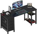 Lufeiya Gaming Desk with 4 Fabric Drawers & Storage Shelves, 63 inch Computer Writing Work Study Desk for Home Office Bedroom, Modern Simple Student PC Desks Table, Black