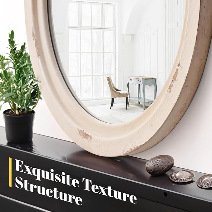 sawsile 20x30'' Rustic Oval Wood Mirror,Decorative Farmhouse Oval Mirrors,Vanity White Mirrors for Bedroom, Bathroom, Living Room,or Entryway