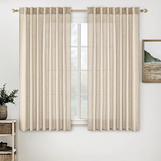 MIULEE Light Taupe Linen Curtains 54 Inch Length 2 Panels by MIULEE
