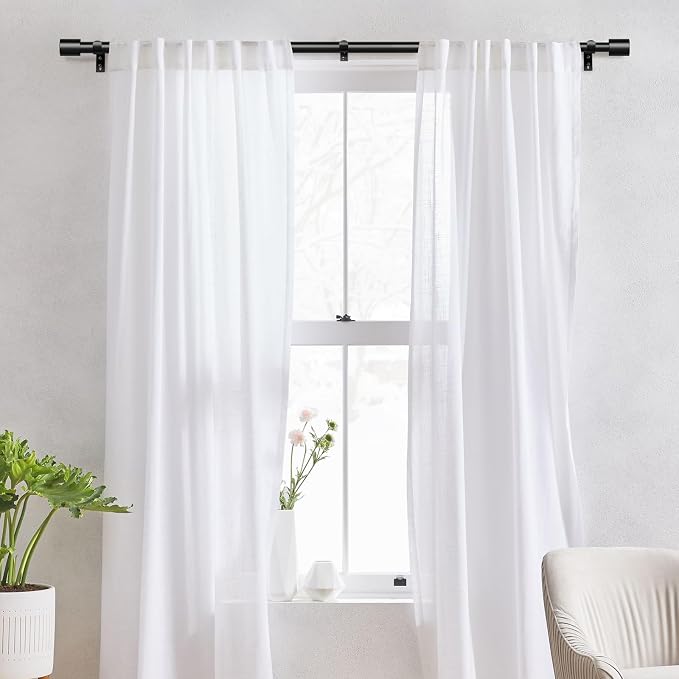 IFELS Heavy Duty Curtain Rods for Windows 48 to 84 Inch, 1 Inch Black Curtain - Image 2