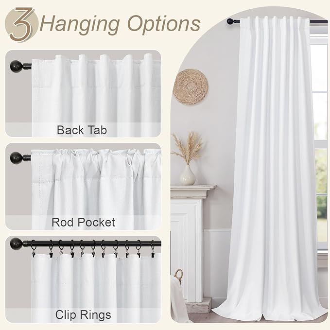 Elegant Curtains for Living Room 102 Inch Long Faux Linen Back Tab Rod Pocket - Image 6