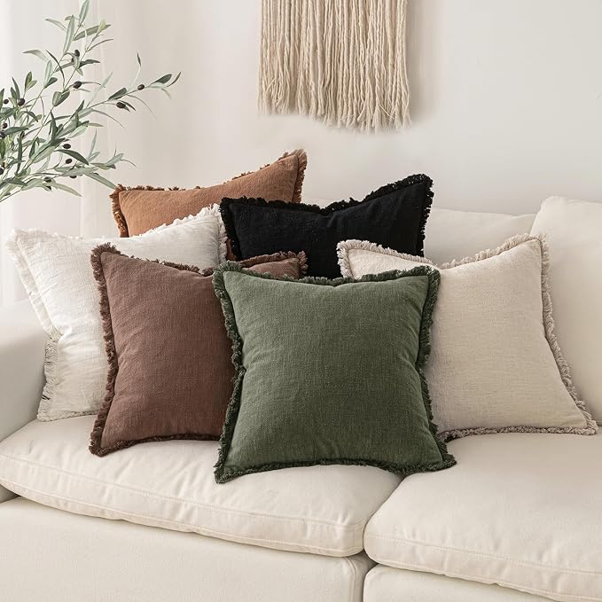 MIULEE Decorative Throw Pillow Covers Neutral Linen Fringe Throw Pillows Set of - Image 5