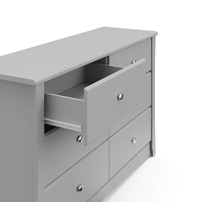 Storkcraft Crescent 6 Drawer Double Dresser (Pebble Gray) – GREENGUARD Gold Certified, Nursery Dresser for Kids Bedroom
