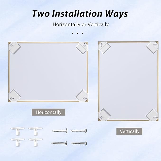 27x36 Inch Brass Bathroom Mirror for Wall, Aluminum Frame Rectangle Rectangular Vanity Mirror, Modern Large for Bedroom, Living Room, Horizontal or Vertical